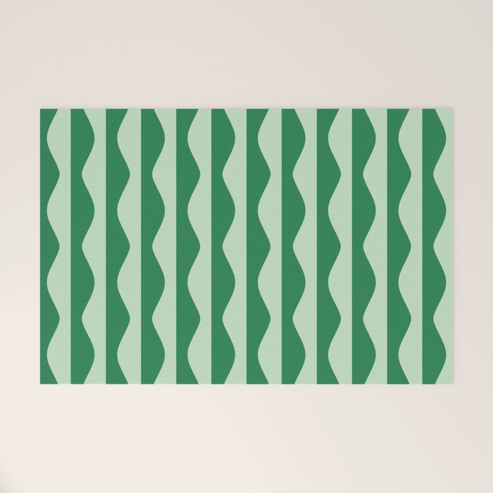 Retro Wavy Lines Pattern in Green Welcome Mat Gallery Image 1