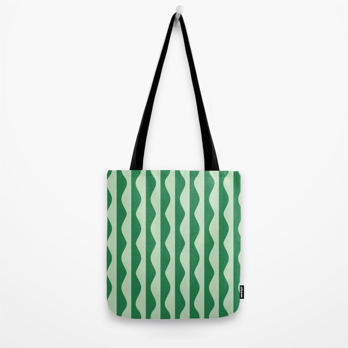 Retro Wavy Lines Pattern in Green Tote Bag Gallery Image 2