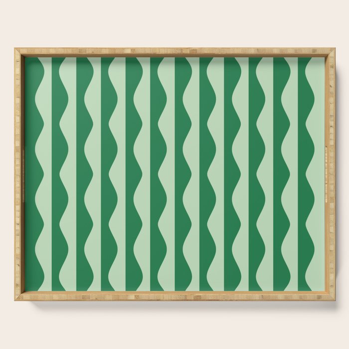 Retro Wavy Lines Pattern in Green Serving Tray Gallery Image 1
