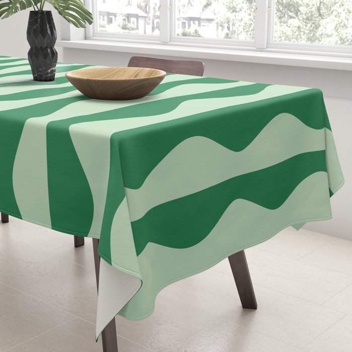 Retro Wavy Lines Pattern in Green Tablecloth Gallery Image 3