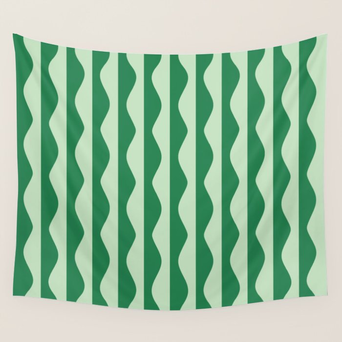 Retro Wavy Lines Pattern in Green Wall Tapestry Gallery Image 4