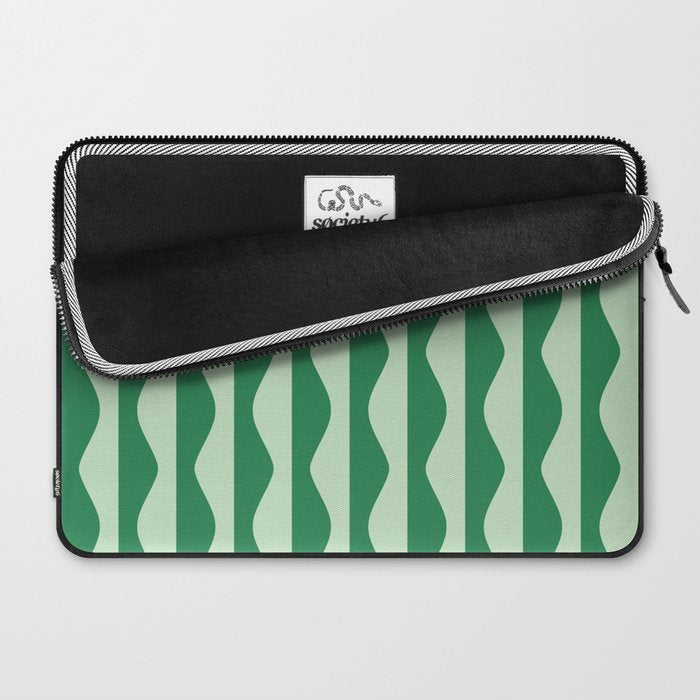Retro Wavy Lines Pattern in Green Laptop Sleeve Gallery Image 2