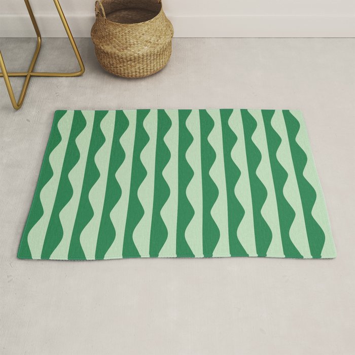 Retro Wavy Lines Pattern in Green Rug Gallery Image 1