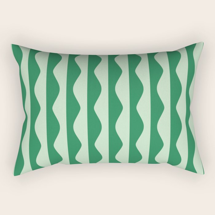 Retro Wavy Lines Pattern in Green Rectangular Pillow Gallery Image 1