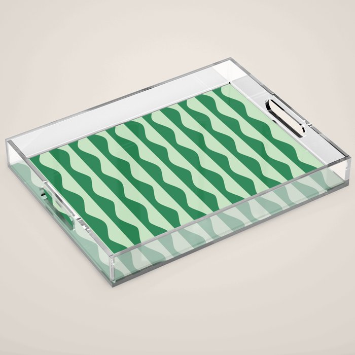 Retro Wavy Lines Pattern in Green Acrylic Tray Gallery Image 1