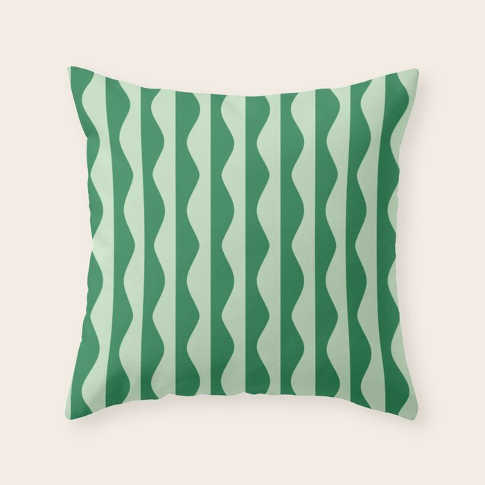 Retro Wavy Lines Pattern in Green Throw Pillow Gallery Image 6