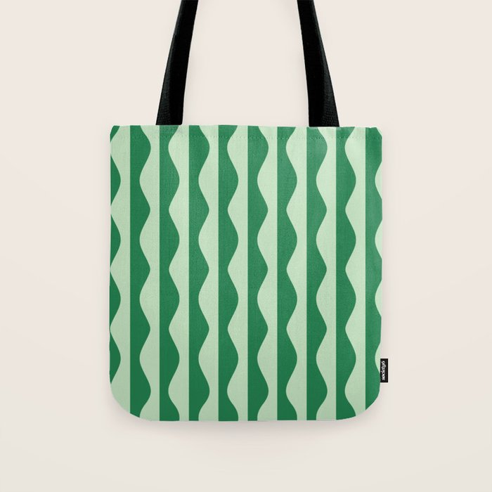 Retro Wavy Lines Pattern in Green Tote Bag Gallery Image 1