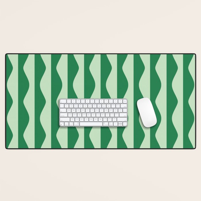 Retro Wavy Lines Pattern in Green Desk Mat Gallery Image 1