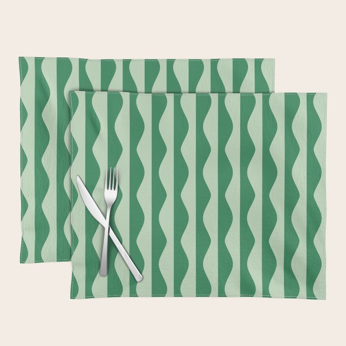 Retro Wavy Lines Pattern in Green Placemat Gallery Image 1