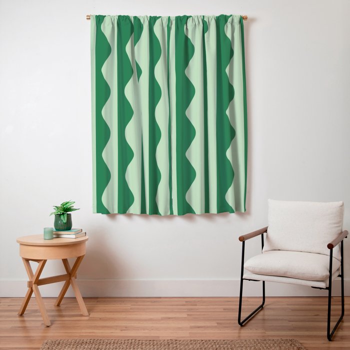 Retro Wavy Lines Pattern in Green Window Curtain Gallery Image 3