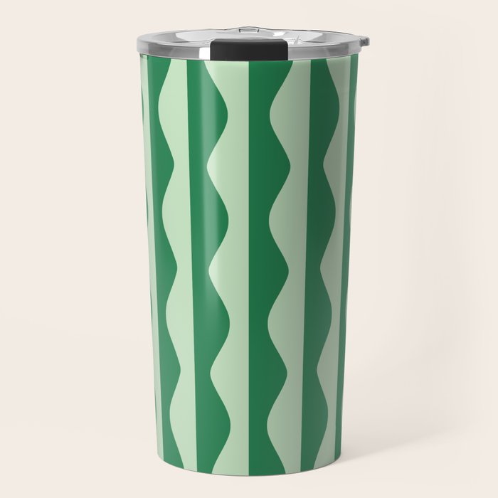 Retro Wavy Lines Pattern in Green Travel Mug Gallery Image 1