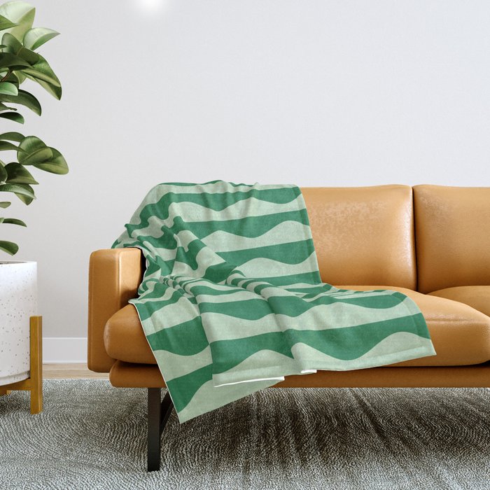 Retro Wavy Lines Pattern in Green Throw Blanket Gallery Image 1