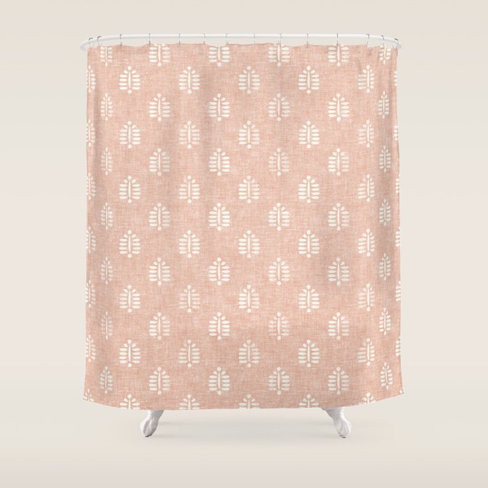 block print palms on blush Shower Curtain Gallery Image 1