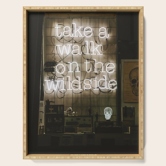Hey Baby Take a Walk on the Wild Side -  70s Lou Reed quote street art neon retro typography Serving Tray Gallery Image 1