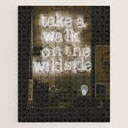 Hey Baby Take a Walk on the Wild Side -  70s Lou Reed quote street art neon retro typography Jigsaw Puzzle Gallery Image 1