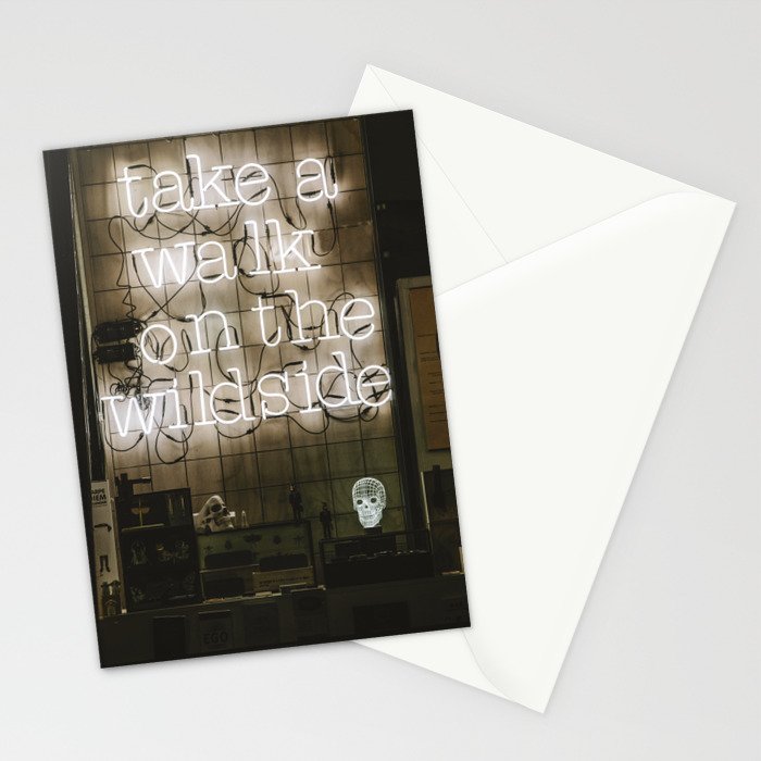 Hey Baby Take a Walk on the Wild Side -  70s Lou Reed quote street art neon retro typography Stationery Card Gallery Image 2