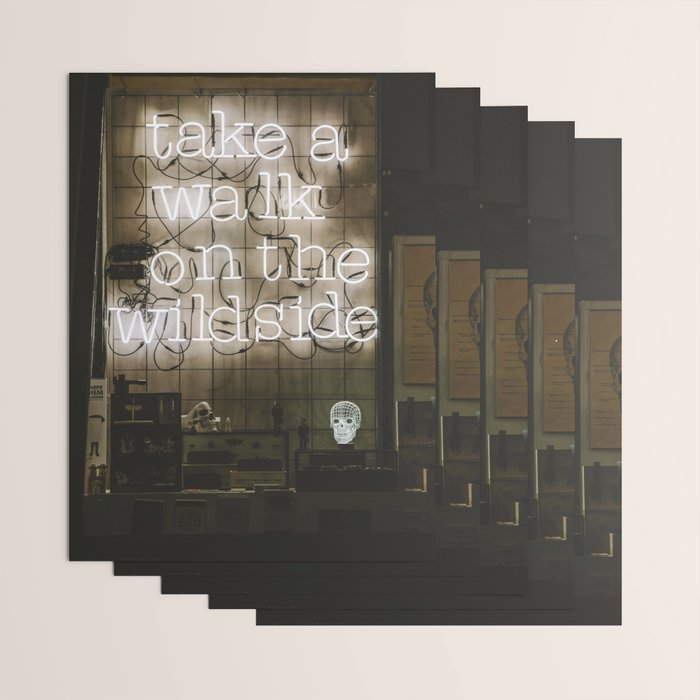 Hey Baby Take a Walk on the Wild Side -  70s Lou Reed quote street art neon retro typography Wrapping Paper Gallery Image 3