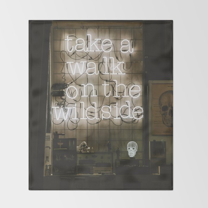 Hey Baby Take a Walk on the Wild Side -  70s Lou Reed quote street art neon retro typography Throw Blanket Gallery Image 2