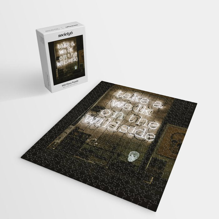 Hey Baby Take a Walk on the Wild Side -  70s Lou Reed quote street art neon retro typography Jigsaw Puzzle Gallery Image 2