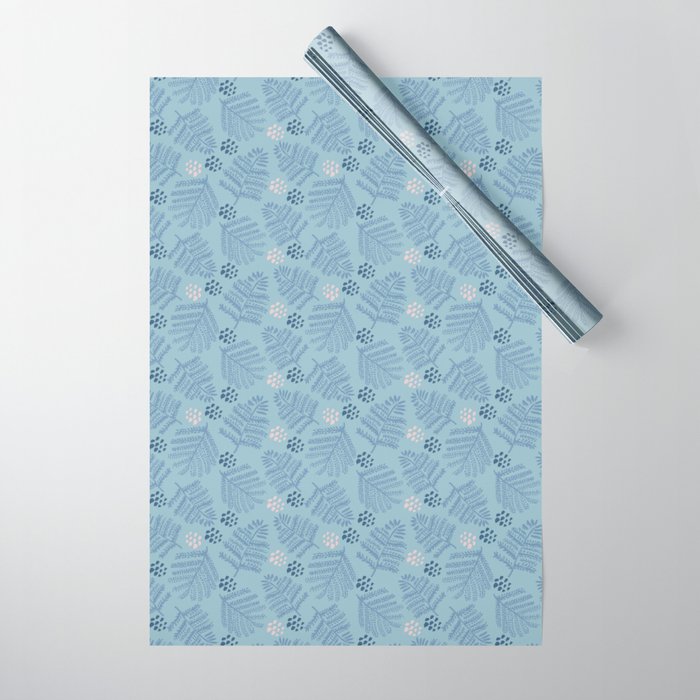 Winter & Woodsy Pine Trees in Warm Blue Wrapping Paper Gallery Image 1