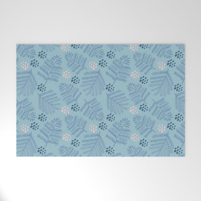 Winter & Woodsy Pine Trees in Warm Blue Welcome Mat Gallery Image 1