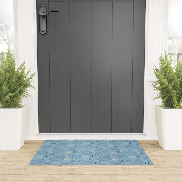 Winter & Woodsy Pine Trees in Warm Blue Welcome Mat Gallery Image 3