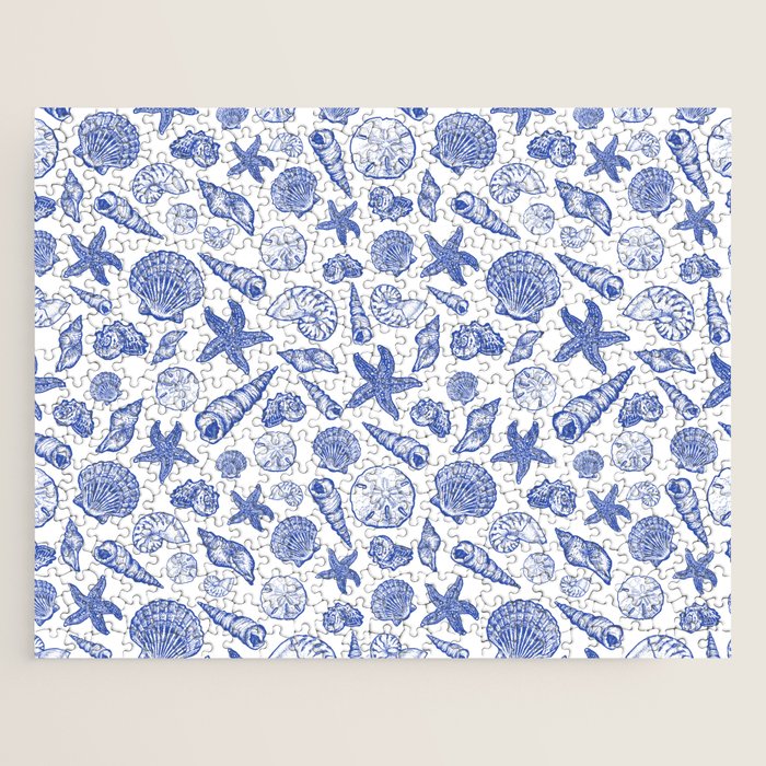 Blue Seashell Print Jigsaw Puzzle Gallery Image 1