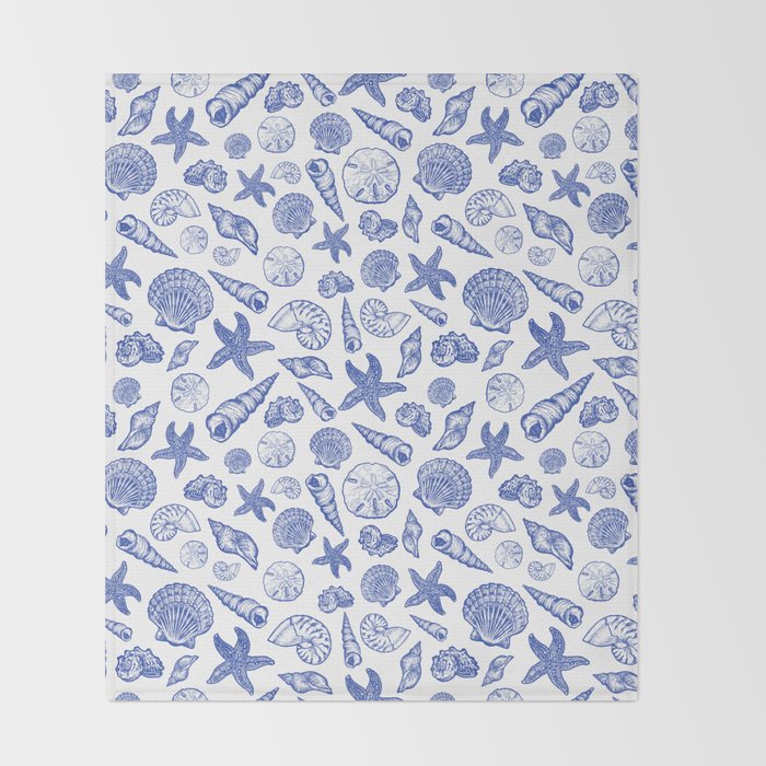 Blue Seashell Print Throw Blanket Gallery Image 2