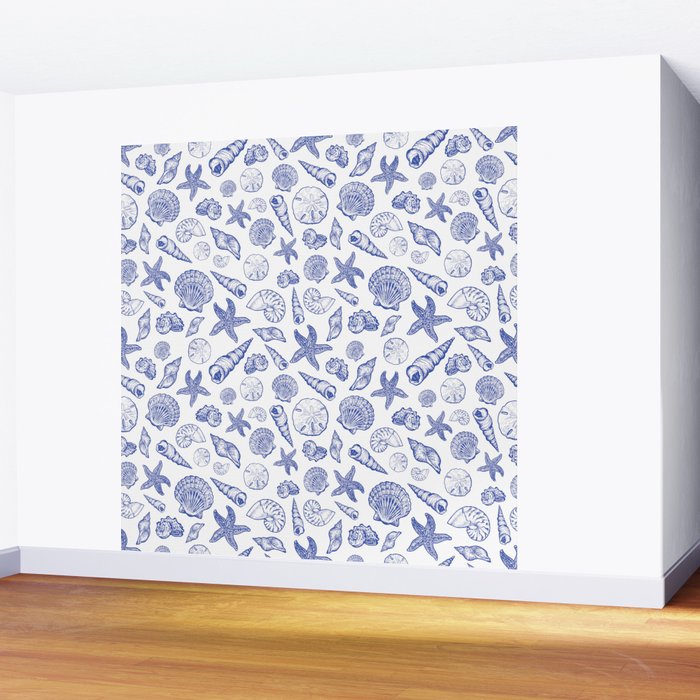 Blue Seashell Print Wall Mural Gallery Image 2