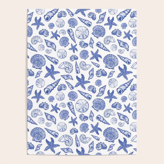 Blue Seashell Print Poster Gallery Image 1