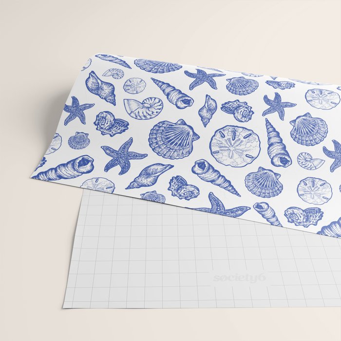 Blue Seashell Print Wrapping Paper Gallery Image 2