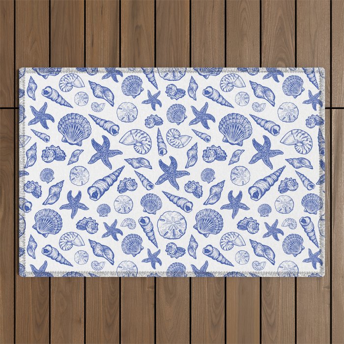 Blue Seashell Print Outdoor Rug Gallery Image 1