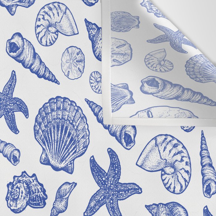Blue Seashell Print Wall Tapestry Gallery Image 3