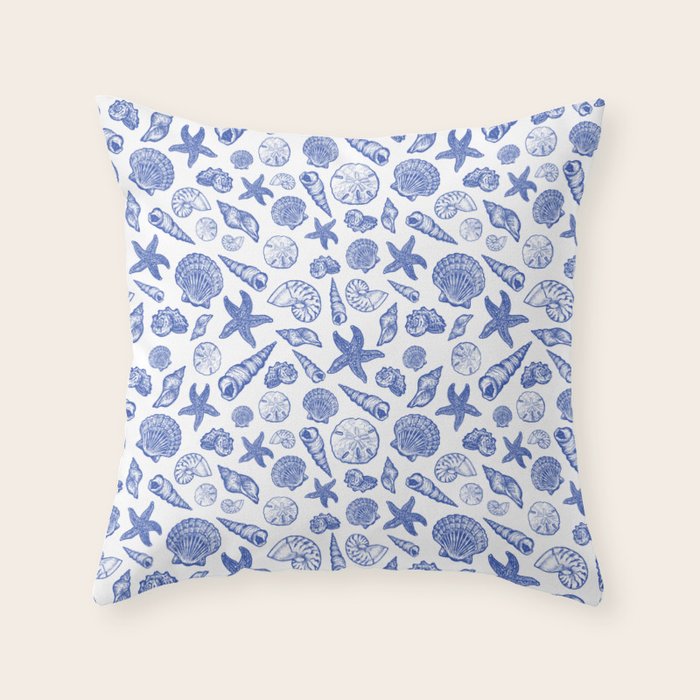 Blue Seashell Print Throw Pillow Gallery Image 6