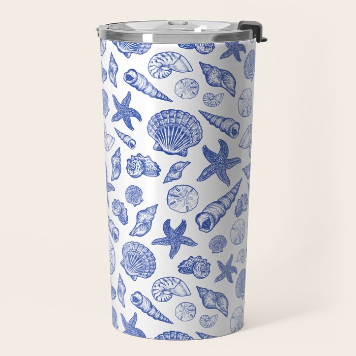 Blue Seashell Print Travel Mug Gallery Image 2
