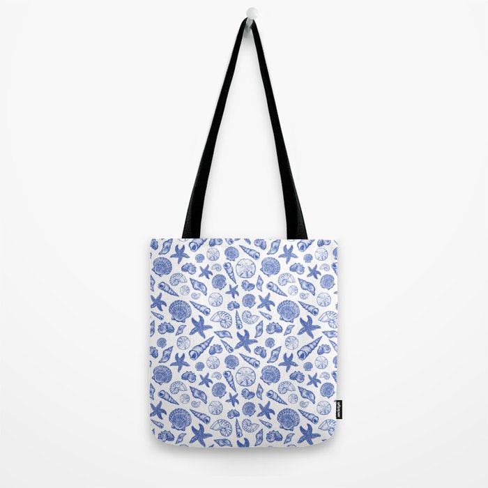 Blue Seashell Print Tote Bag Gallery Image 2