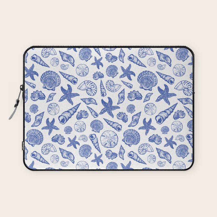 Blue Seashell Print Laptop Sleeve Gallery Image 1