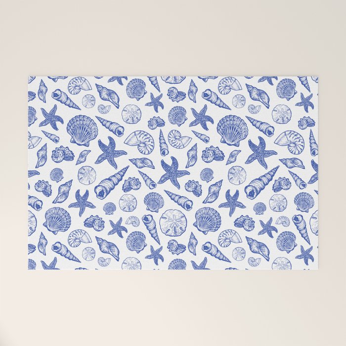Blue Seashell Print Welcome Mat Gallery Image 1