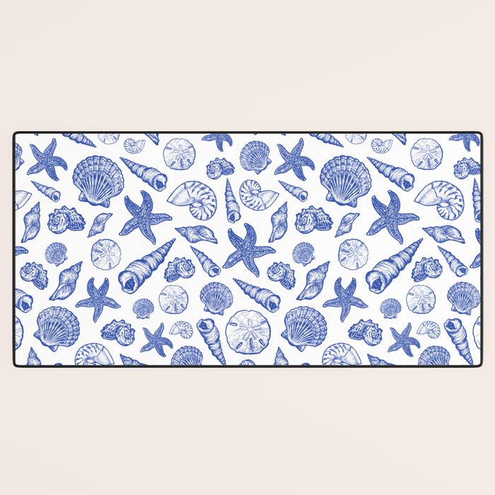 Blue Seashell Print Desk Mat Gallery Image 3