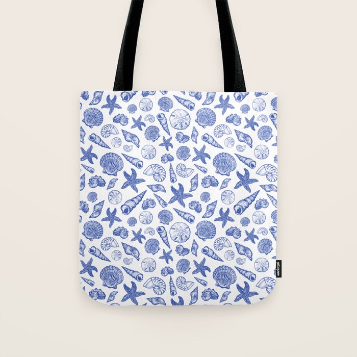 Blue Seashell Print Tote Bag Gallery Image 1