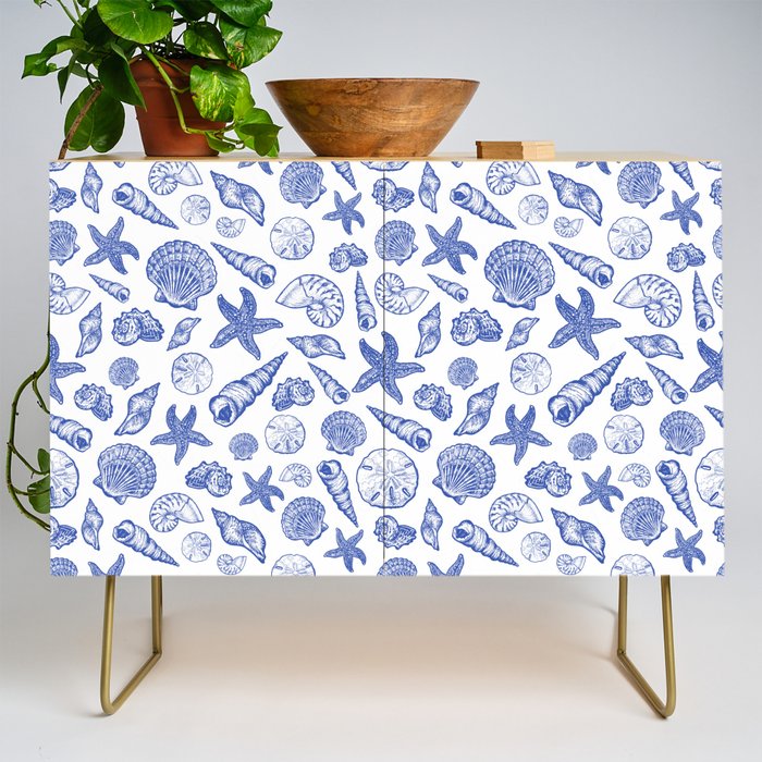 Blue Seashell Print Credenza Gallery Image 1