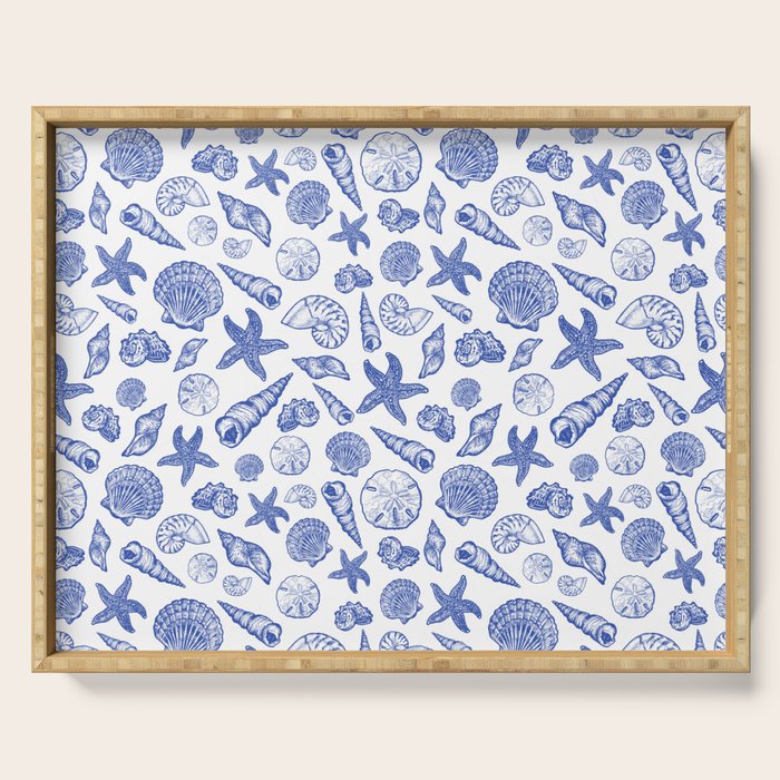 Blue Seashell Print Serving Tray Gallery Image 1