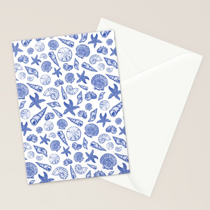 Blue Seashell Print Stationery Card Gallery Image 2