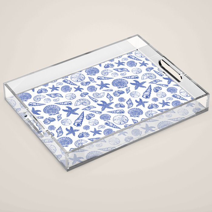 Blue Seashell Print Acrylic Tray Gallery Image 1