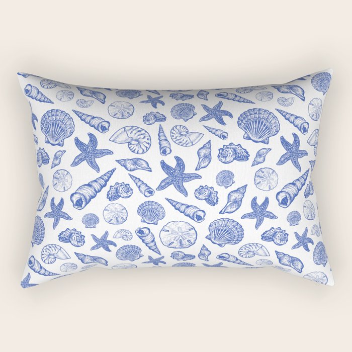 Blue Seashell Print Rectangular Pillow Gallery Image 2