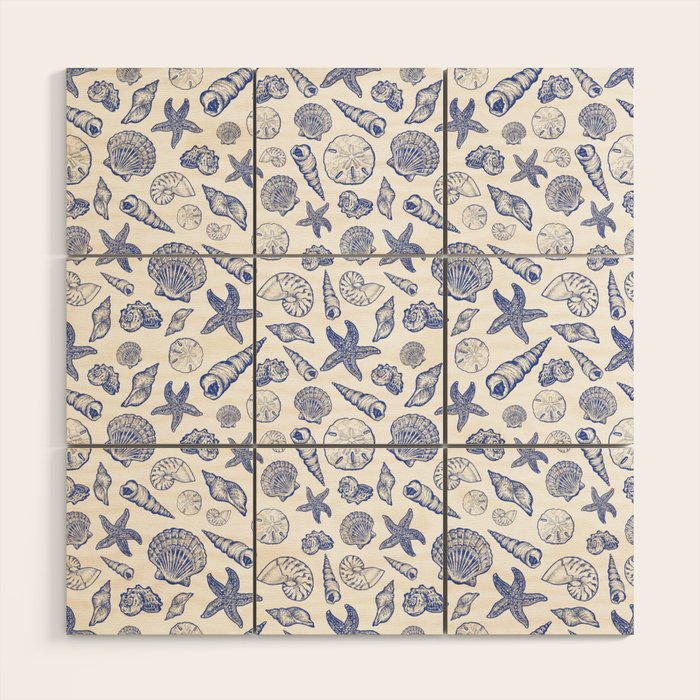 Blue Seashell Print Wood Wall Art Gallery Image 1