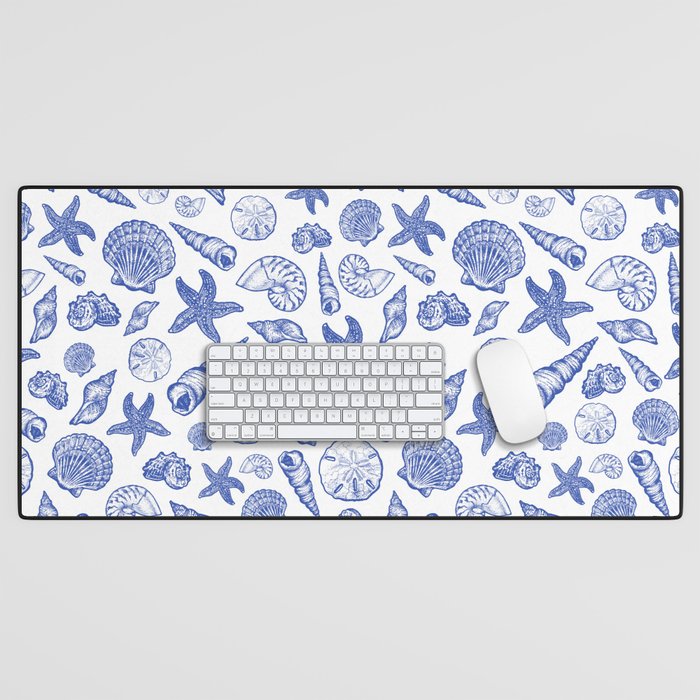 Blue Seashell Print Desk Mat Gallery Image 1