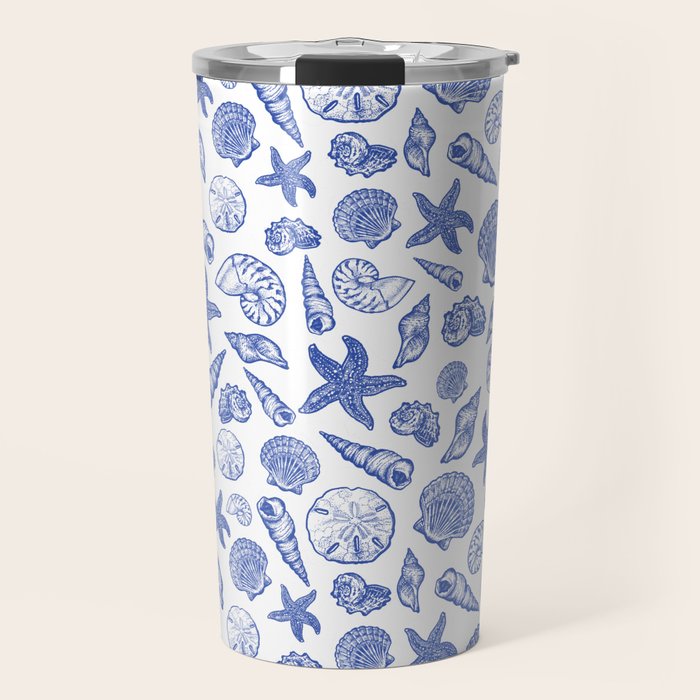 Blue Seashell Print Travel Mug Gallery Image 1