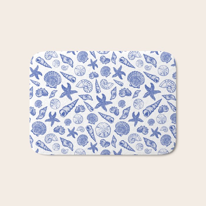 Blue Seashell Print Bath Mat Gallery Image 1