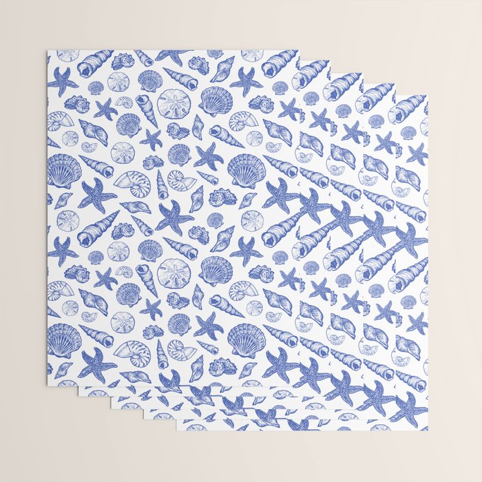 Blue Seashell Print Wrapping Paper Gallery Image 3